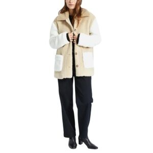 BRIXTON Bern Dove/White/Tan Sherpa Jacket - Size Medium